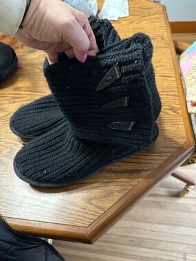 BEARPAW Black Knit Button Bootie